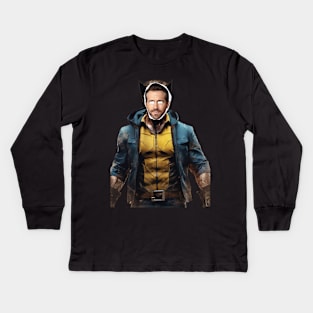 Wolverine wearing Ryan Reynolds face Kids Long Sleeve T-Shirt